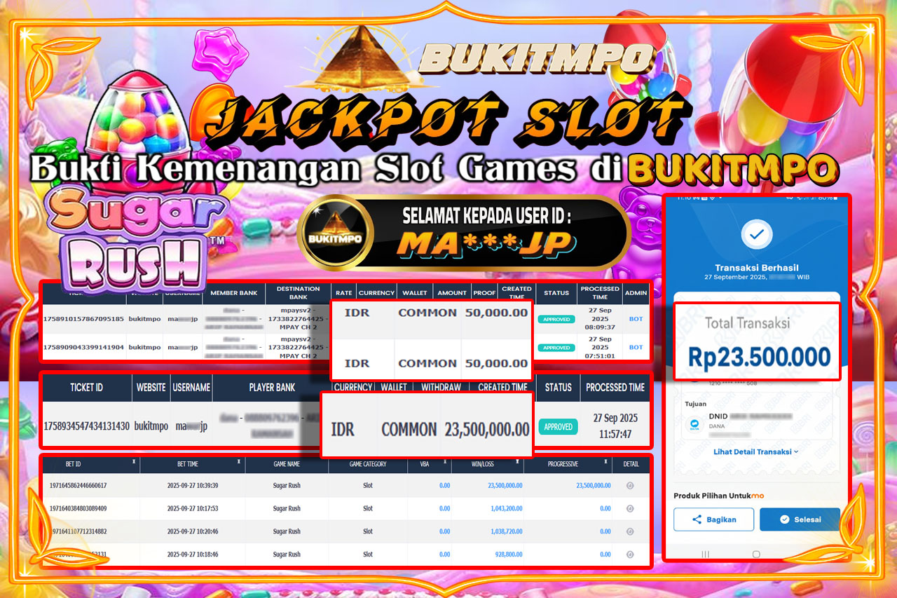 BUKITMPO JACKPOT SUGAR RUSH - PG SOFT Rp.23.500.000,- LUNAS